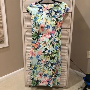 Boatneck tropical midi dress